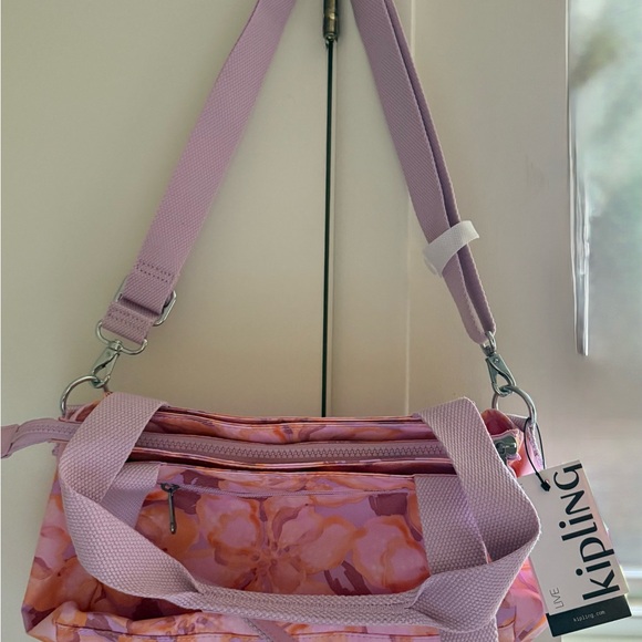 Kipling Floral Crossbody Bag in Pink and Purple - Picture 2 of 5